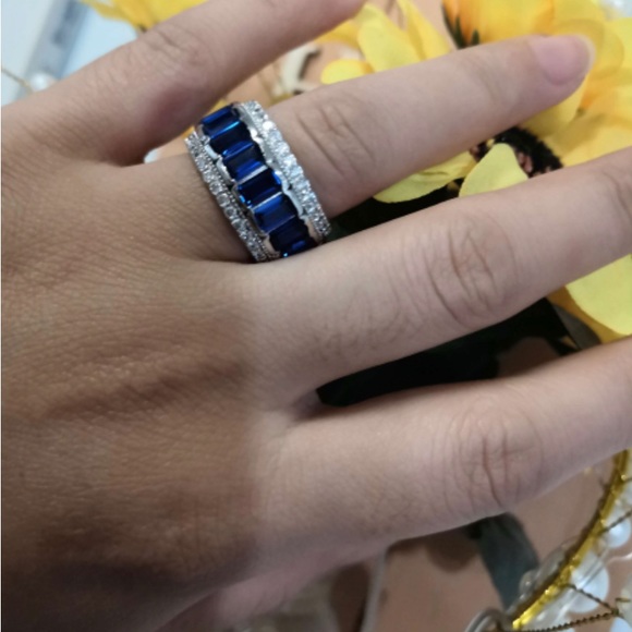 Italo Blue Sapphire Eternity Wedding Band For Women Anniversary Ring - Picture 11 of 11